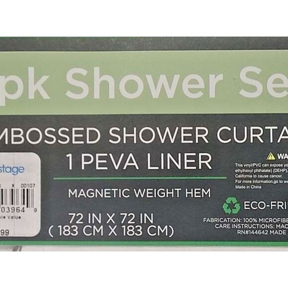 Eco-Basics Shower Set – White 72" x 72" 2 Piece Set, Embossed Curtain with Peva - Picture 8 of 12